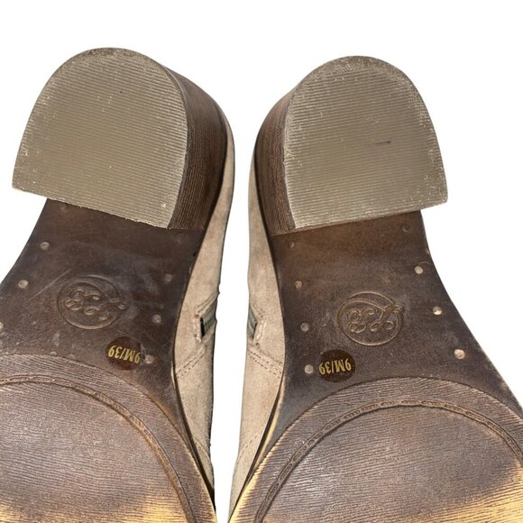 Lucky Brand Eleanor Taupe Suede leather Ankle Boots Embroidered Detail Stacked 9 - Picture 10 of 13